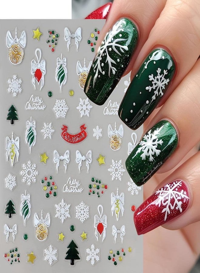 winthrop 6 Sheets Christmas Nail Stickers – Cute Santa Claus Bow Gingerbread Man Snowman Santa Bear 3D Self-Adhesive Nail Art Decals for Women Girls Winter Holiday Manicure Decorations - Image 2
